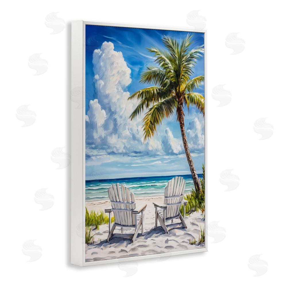 Petal Prints Design Clouded Beach with Looming Palm White Framed Giclee Wall Art Print