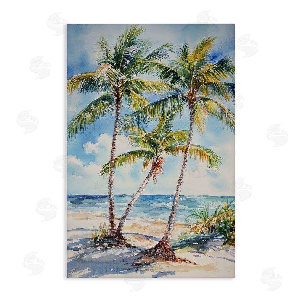 Petal Prints Design Windy Palm Trees on Shore Stretched Canvas Wall Art Print