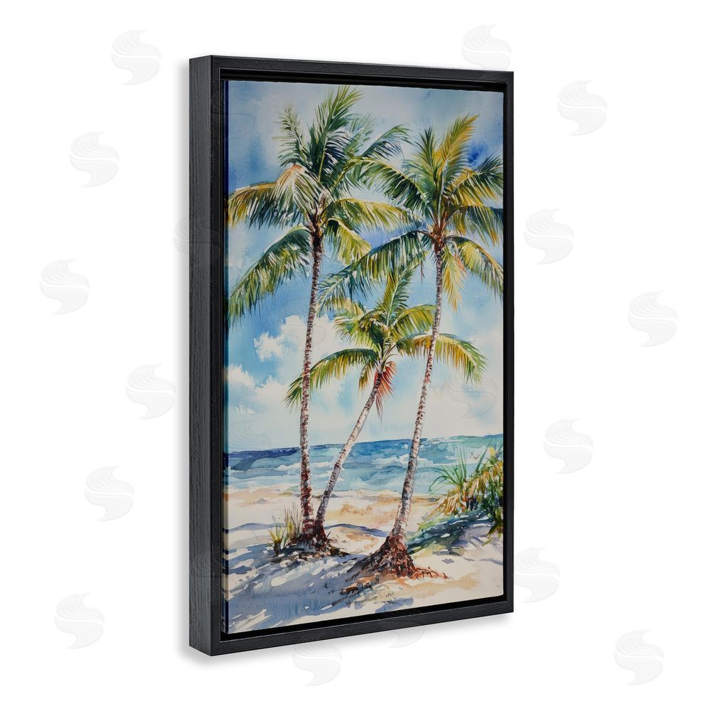 Petal Prints Design Windy Palm Trees on Shore Black Floating Framed Canvas Wall Art Print