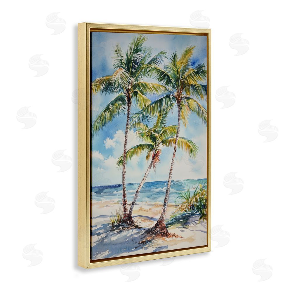 Petal Prints Design Windy Palm Trees on Shore Gold Floating Framed Canvas Wall Art Print