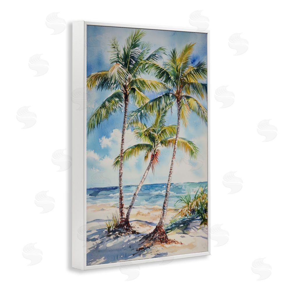 Petal Prints Design Windy Palm Trees on Shore White Framed Giclee Wall Art Print
