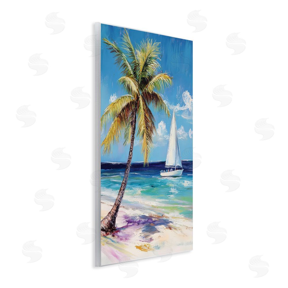 Petal Prints Design Sailboat Delight with Palm Tree Wall Plaque Printed Art