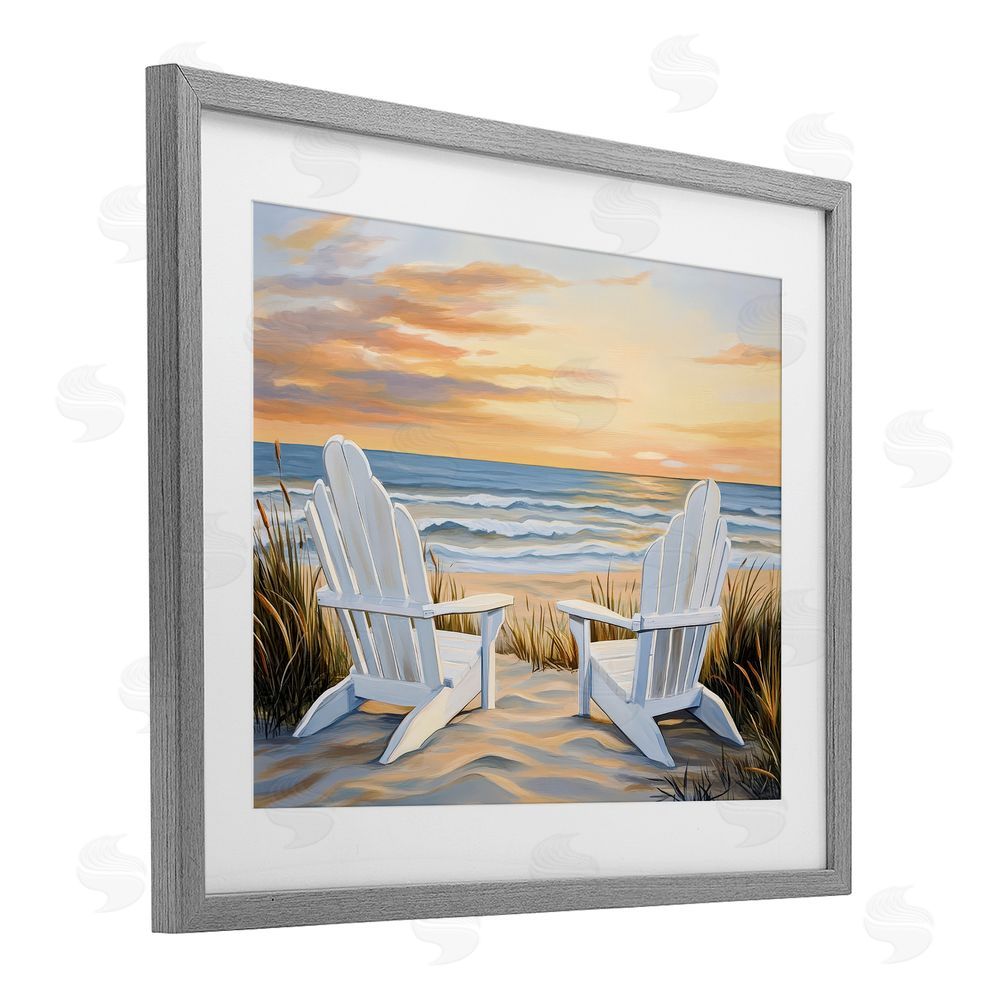 Petal Prints Design Wave Watching Spot at Sunset Gray Framed Print Under Glass with White Mat Wall Art