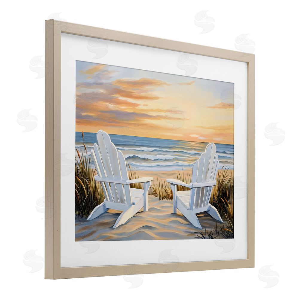 Petal Prints Design Wave Watching Spot at Sunset Brown Framed Print Under Glass with White Mat Wall Art