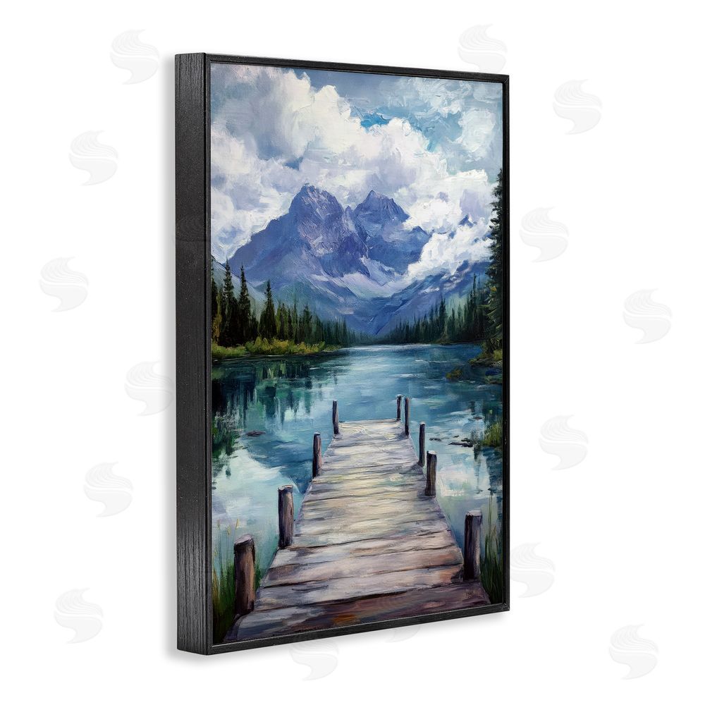 Petal Prints Design Weathered Dock on Mountain Lake Black Framed Giclee Wall Art Print