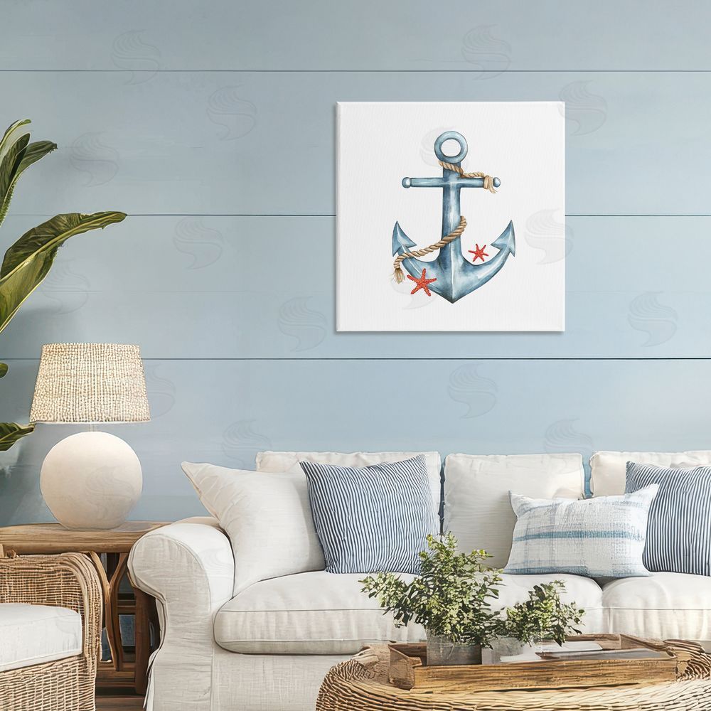 LSR Design Studio Cute Sailor Anchor with Starfish Stretched Canvas Wall Art in Room