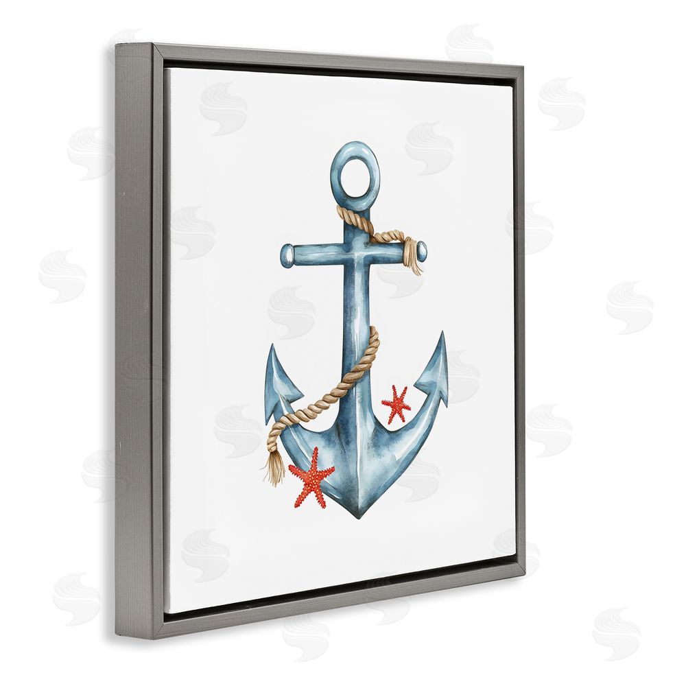 LSR Design Studio Cute Sailor Anchor with Starfish Gray Floating Frame Canvas Wall Art Print