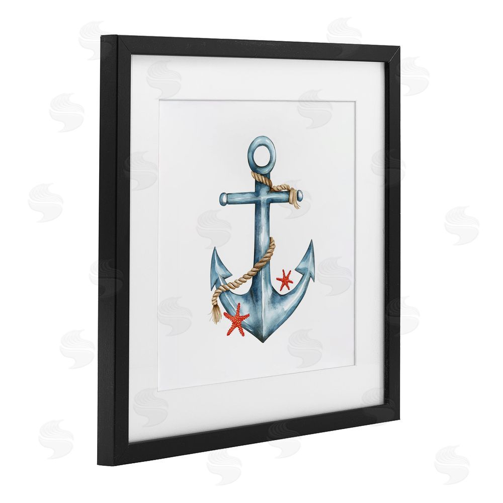 LSR Design Studio Cute Sailor Anchor with Starfish Black Framed Print Under Glass Wall Art