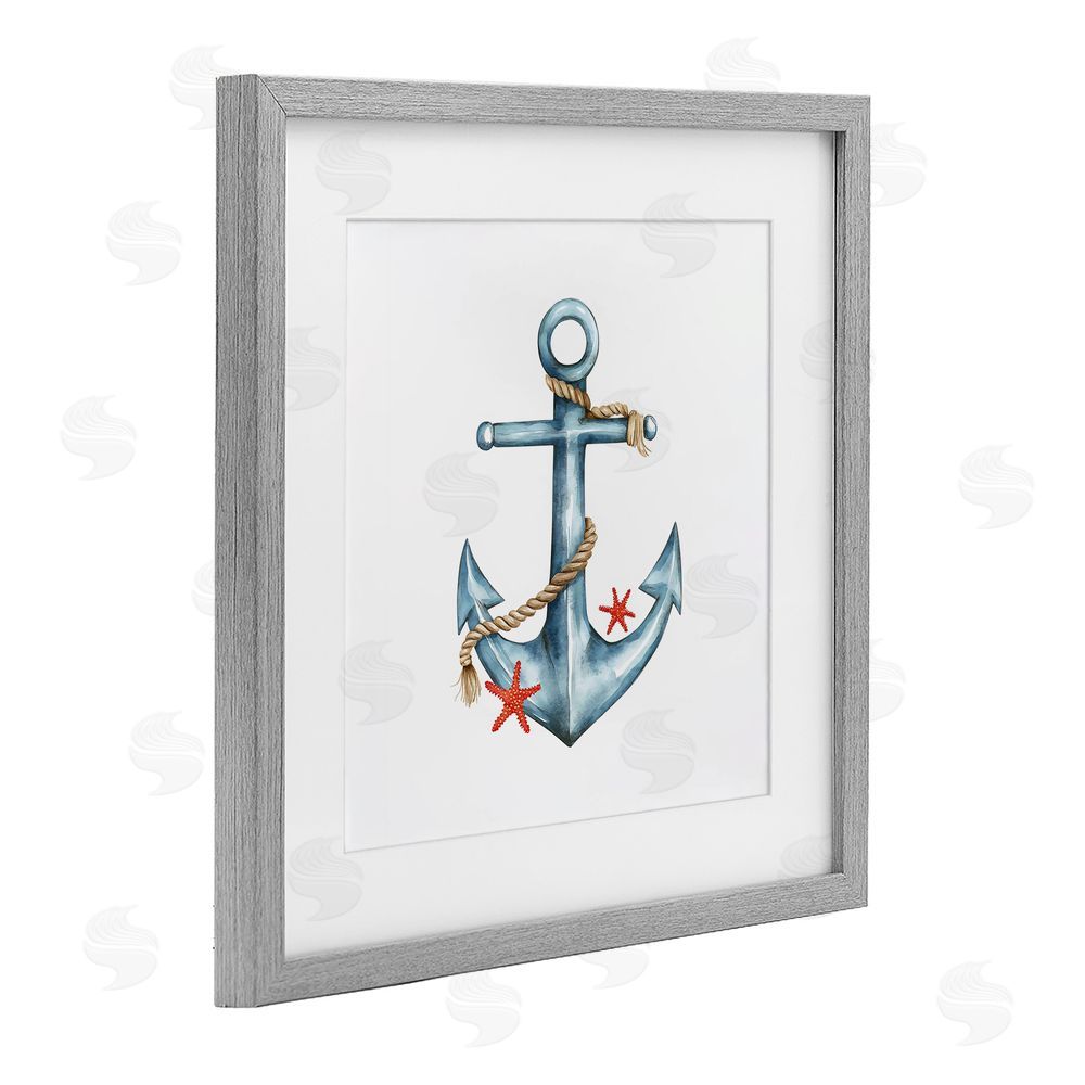 LSR Design Studio Cute Sailor Anchor with Starfish Gray Framed Print Under Glass Wall Art