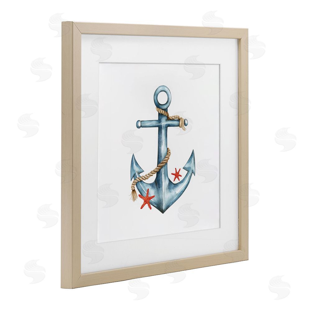 LSR Design Studio Cute Sailor Anchor with Starfish Brown Framed Print Under Glass Wall Art