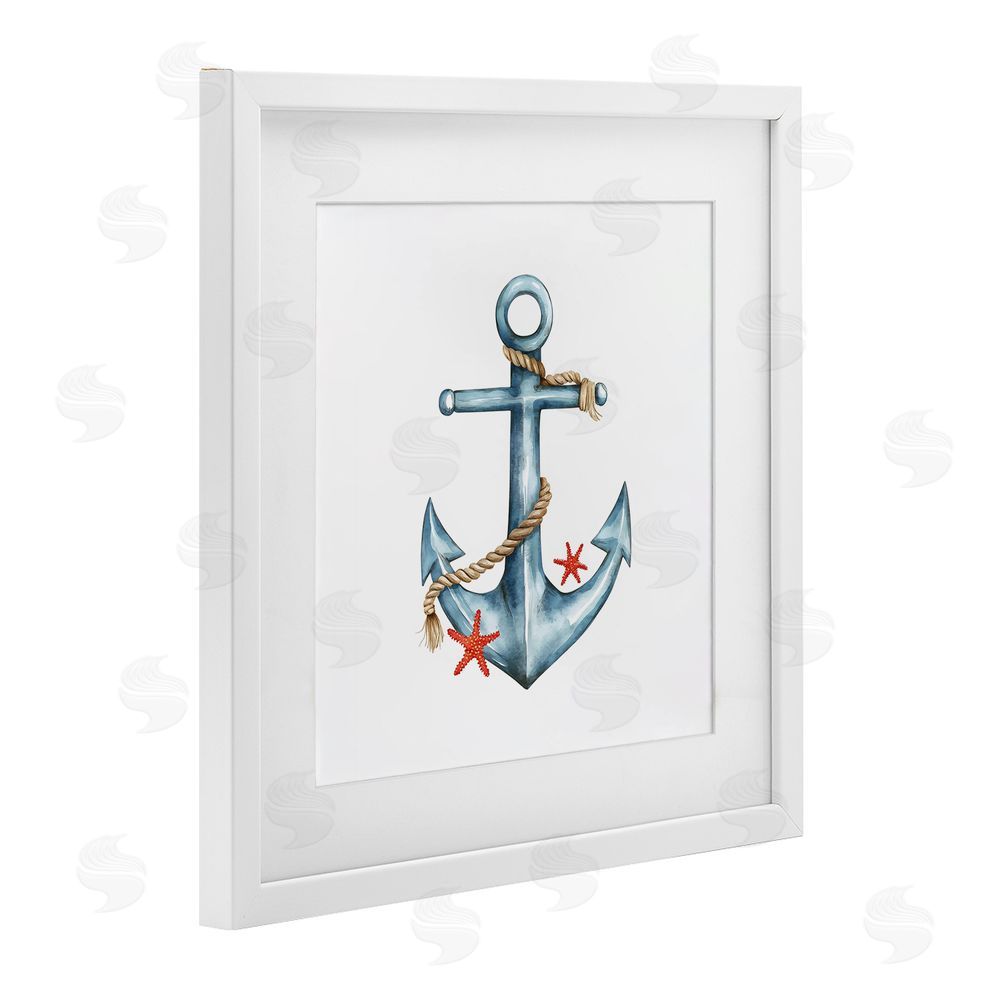 LSR Design Studio Cute Sailor Anchor with Starfish White Framed Print Under Glass Wall Art