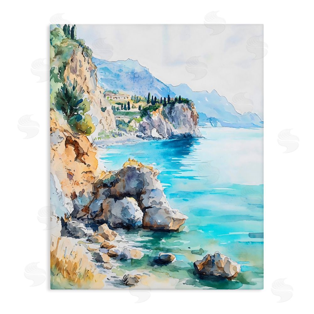 LSR Design Studio Azure Italian Coastline Stretched Canvas Wall Art Print