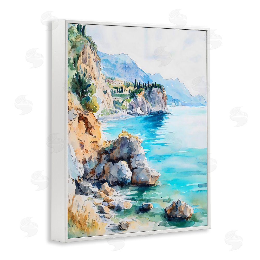 LSR Design Studio Azure Italian Coastline White Framed Giclee Wall Art Print