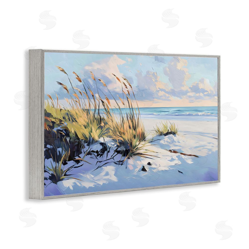 Gina Kelly Grassy Sand Dunes Beach Gray Framed Giclee Wall Art