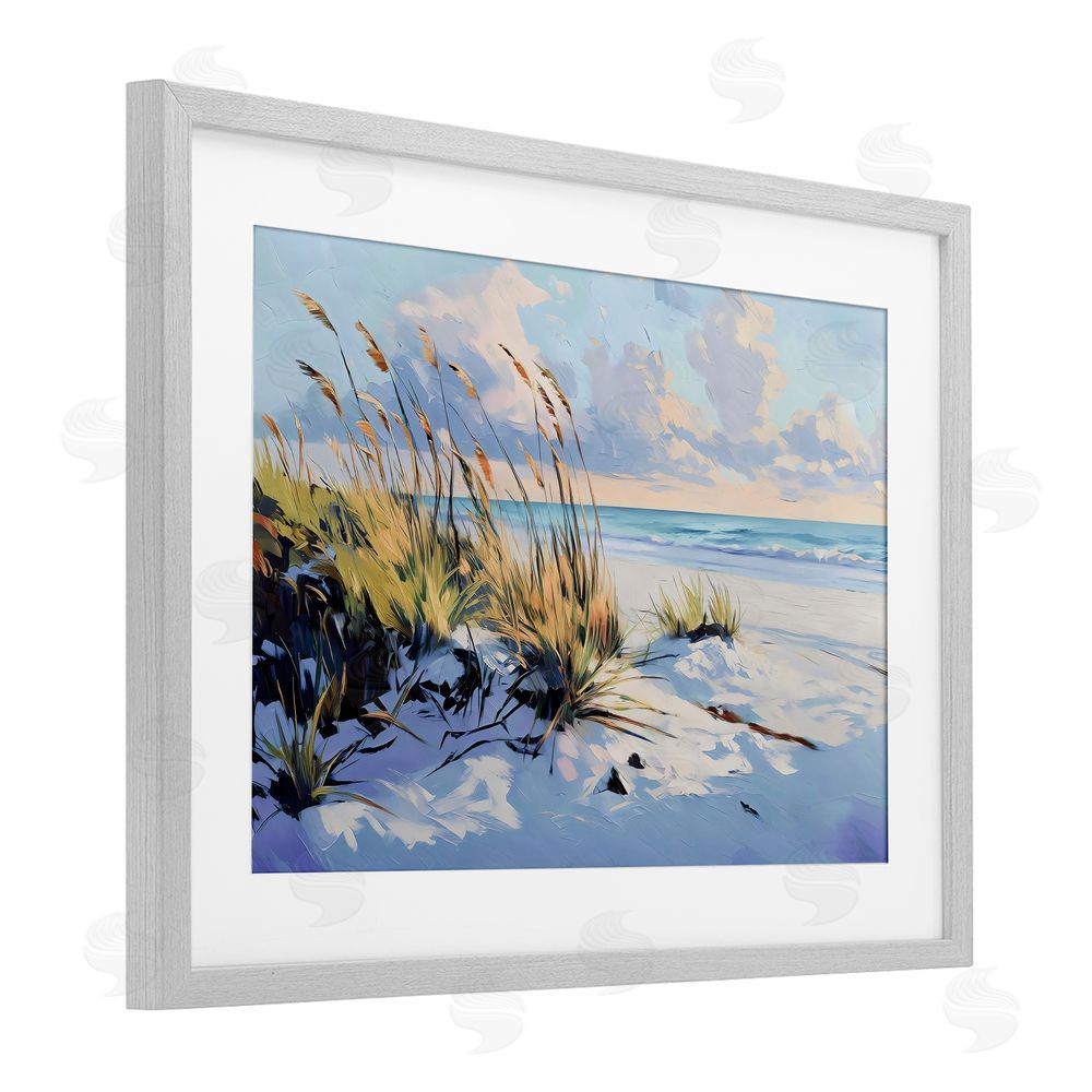 Gina Kelly Grassy Sand Dunes Beach Gray Framed Print Under Glass Wall Art