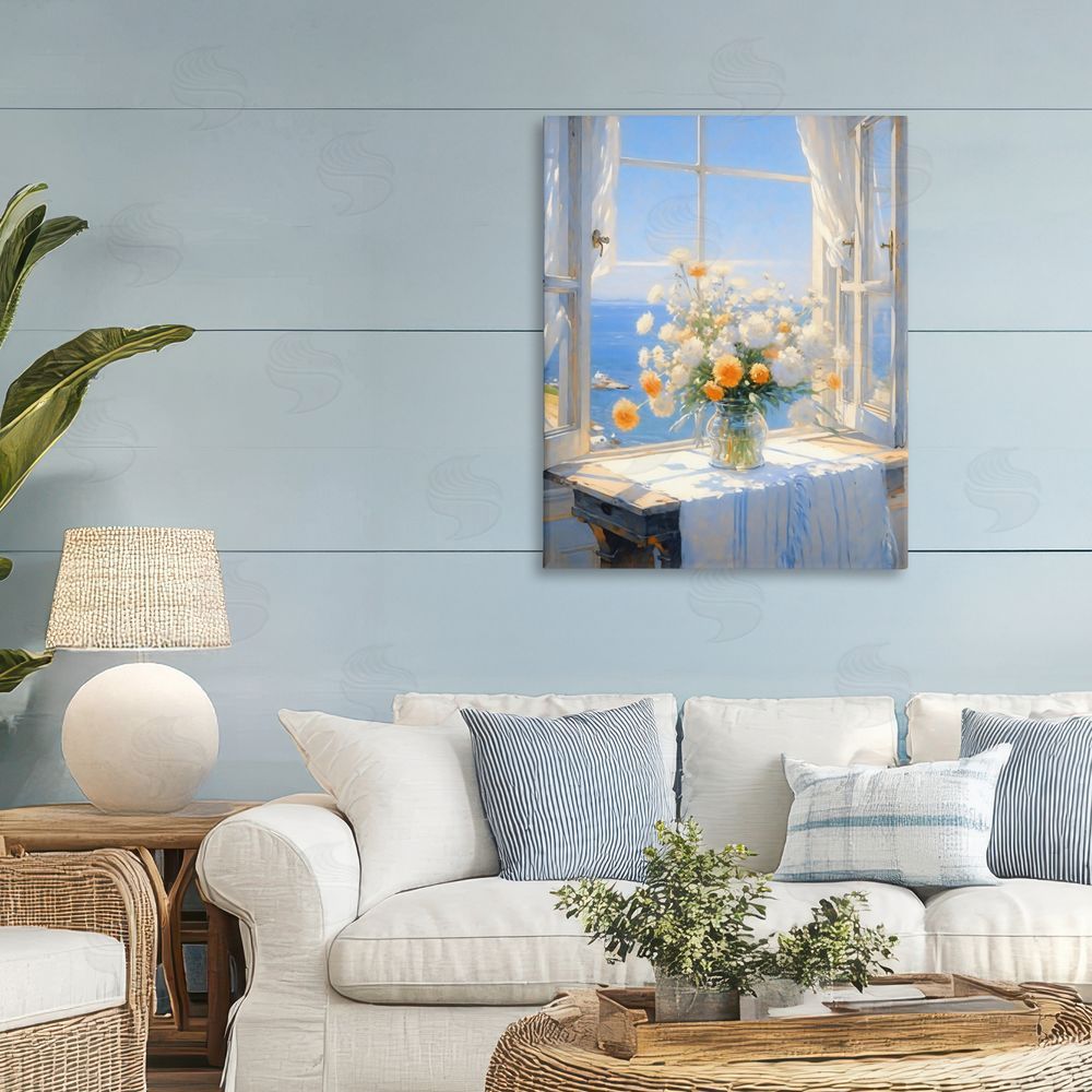 Creative Studio Floral Window View of Sea Stretched Canvas Wall Art in Room