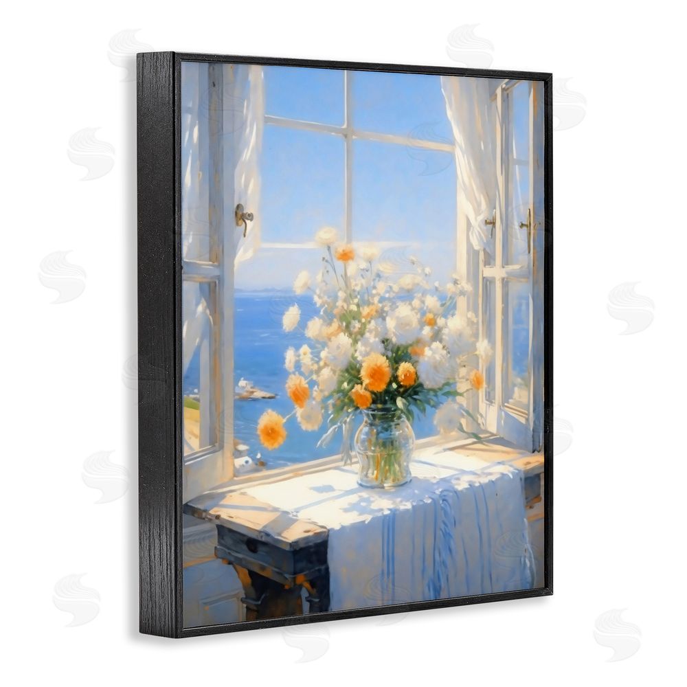 Creative Studio Floral Window View of Sea Black Framed Giclee Wall Art