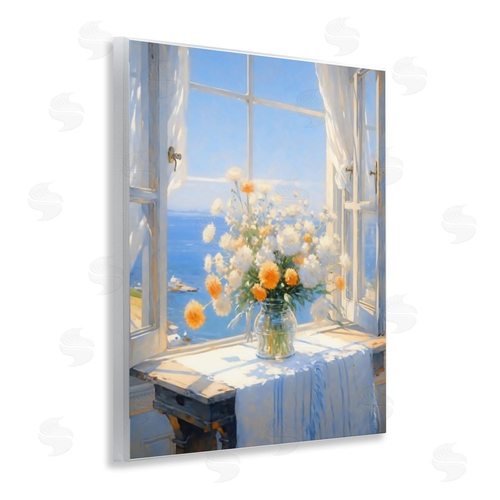 Creative Studio Floral Window View of Sea Wall Plaque Home Decor Art Print
