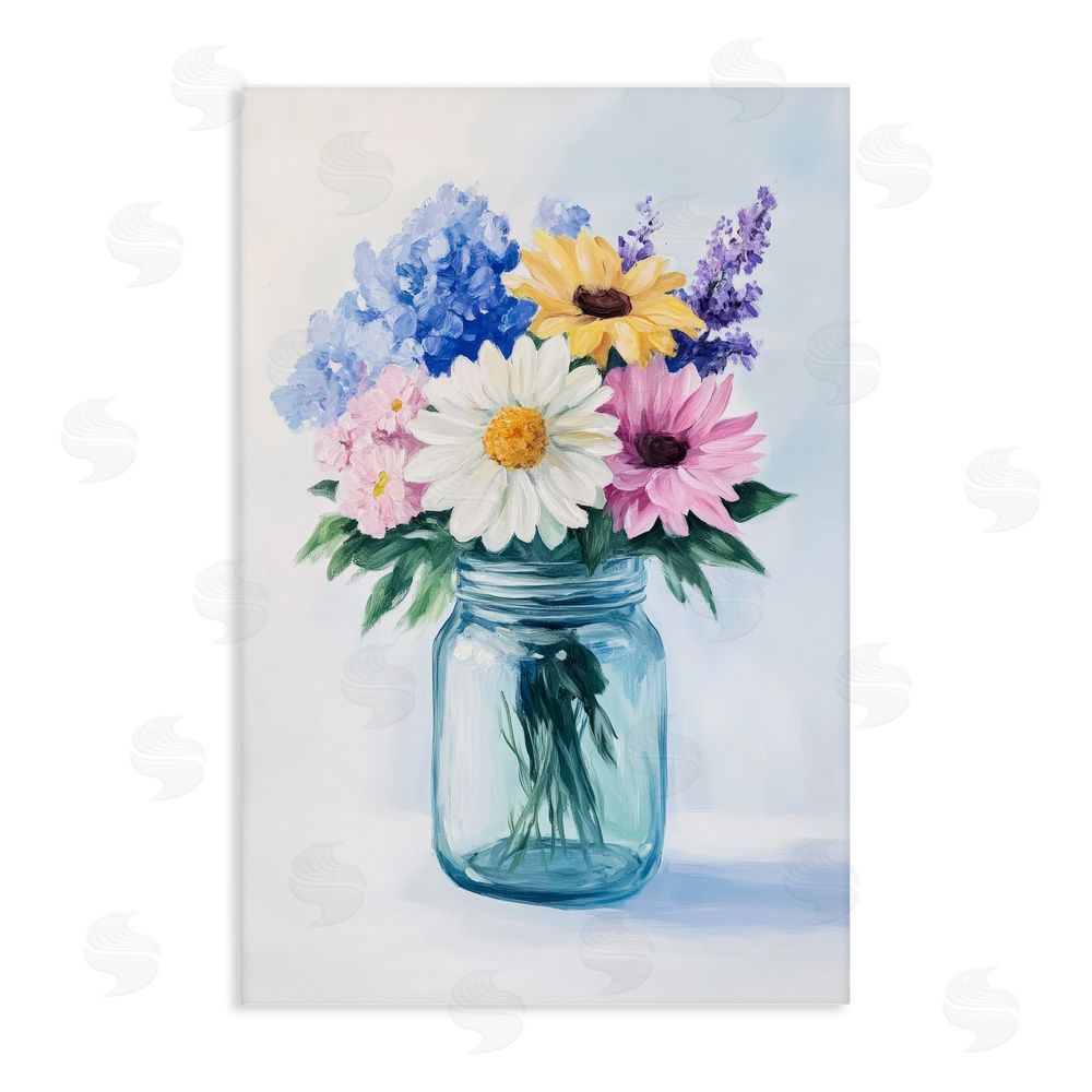 Petal Prints Design Country Jar Wildflower Bouquet Stretched Canvas Wall Art