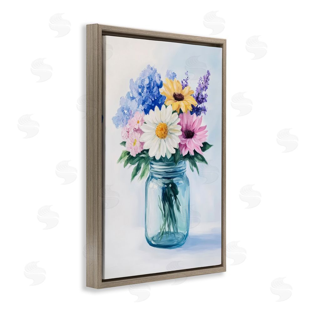 Petal Prints Design Country Jar Wildflower Bouquet Brown Floating Frame Canvas Wall Art Print