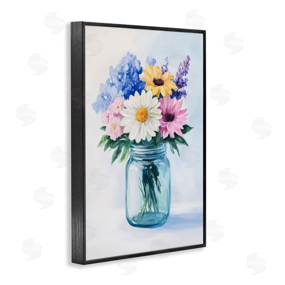 Petal Prints Design Country Jar Wildflower Bouquet Black Framed Giclee Wall Art Print