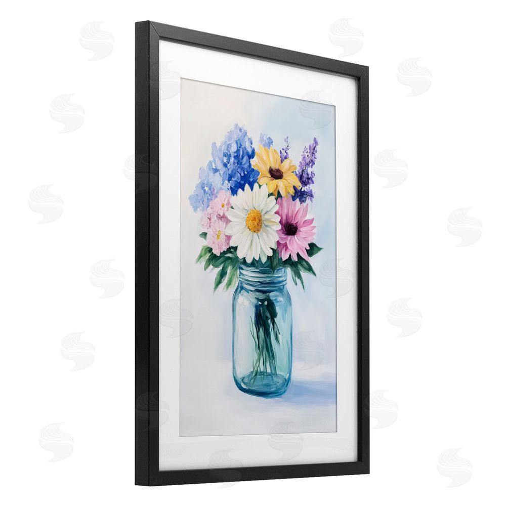 Petal Prints Design Country Jar Wildflower Bouquet Black Framed Print Under Glass Wall Art