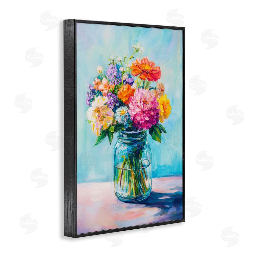 Petal Prints Design Vibrant Country Jar Bouquet Black Framed Giclee Wall Art Print