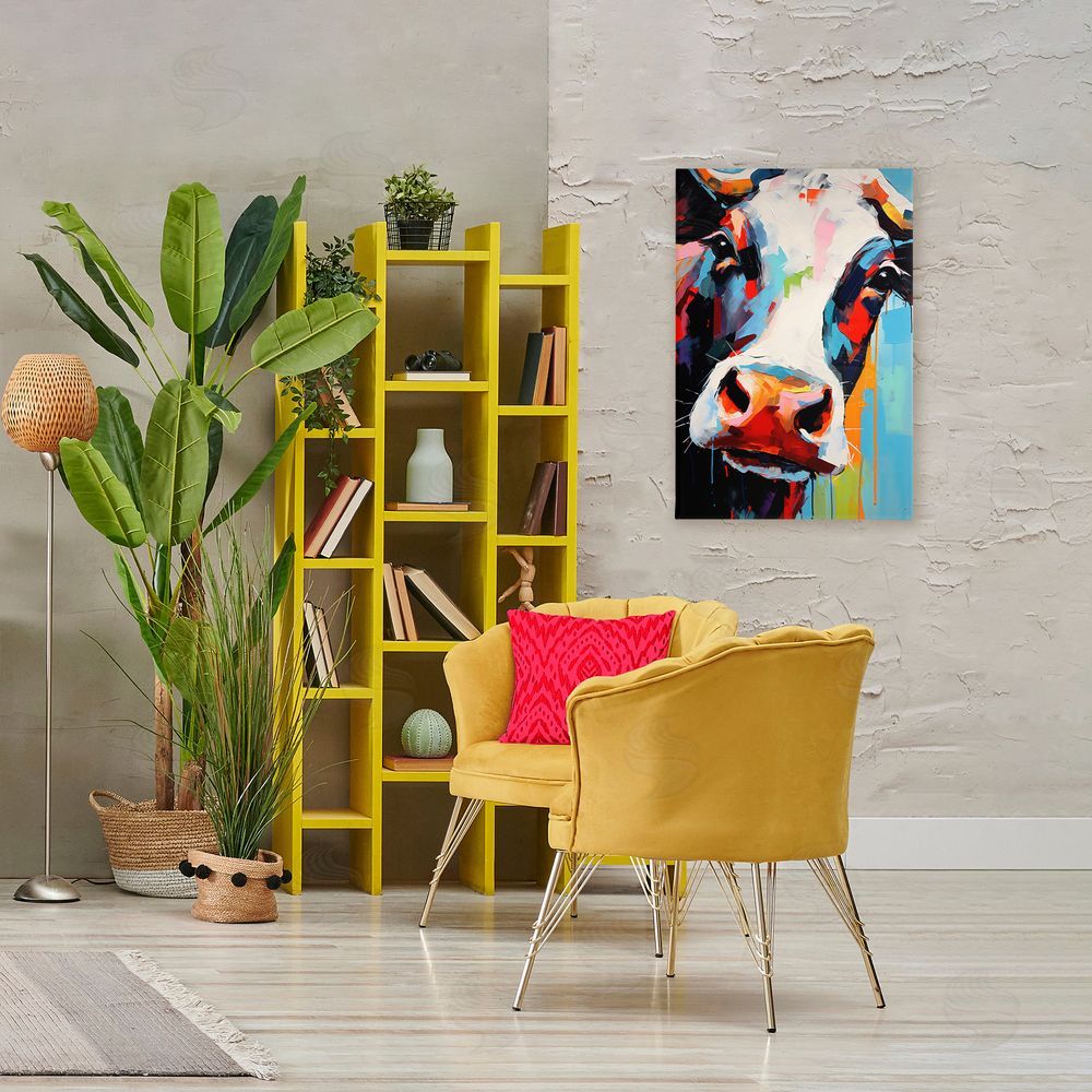 Creative Studio Cow Of Many Colors Stretched Canvas Wall Art in Room