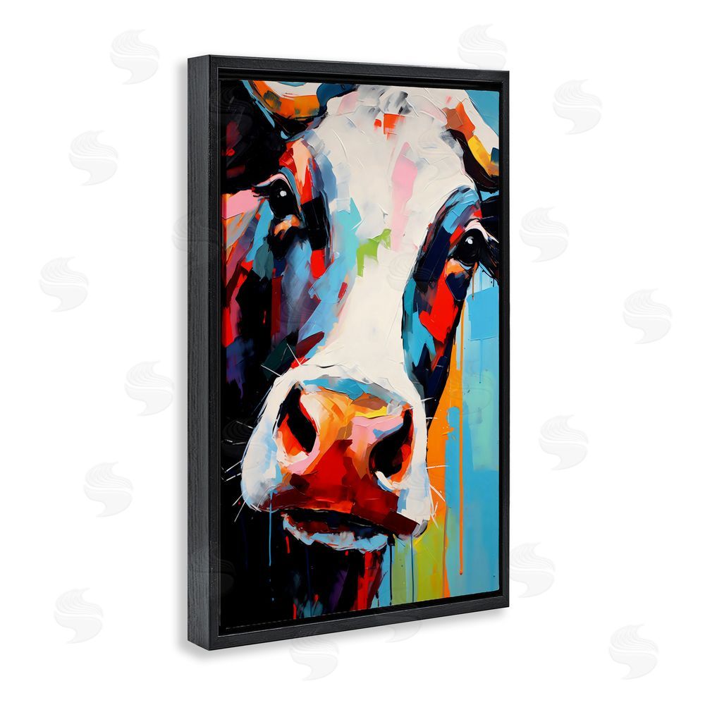 Creative Studio Cow Of Many Colors Black Floating Frame Canvas Wall Art Print