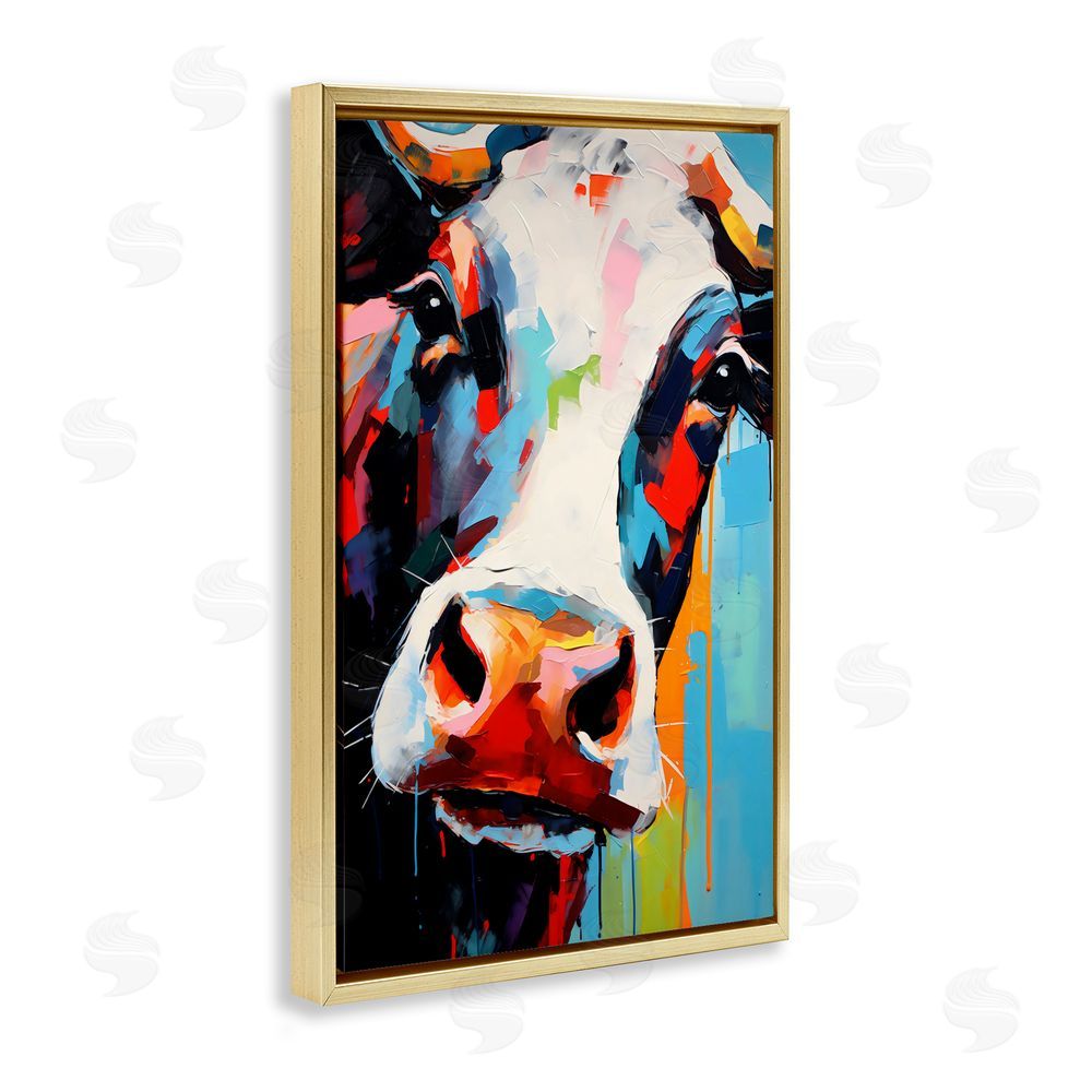 Creative Studio Cow Of Many Colors Gold Floating Frame Canvas Wall Art Print