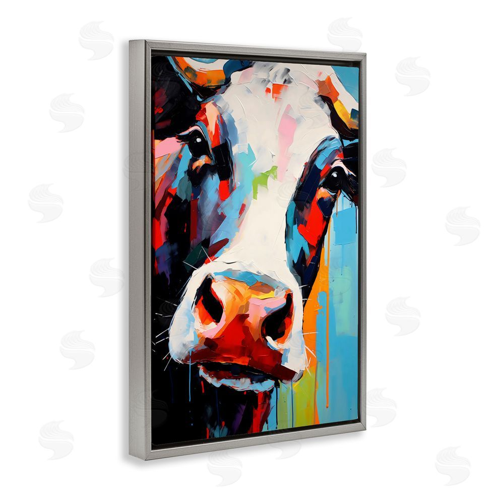 Creative Studio Cow Of Many Colors Gray Floating Frame Canvas Wall Art Print