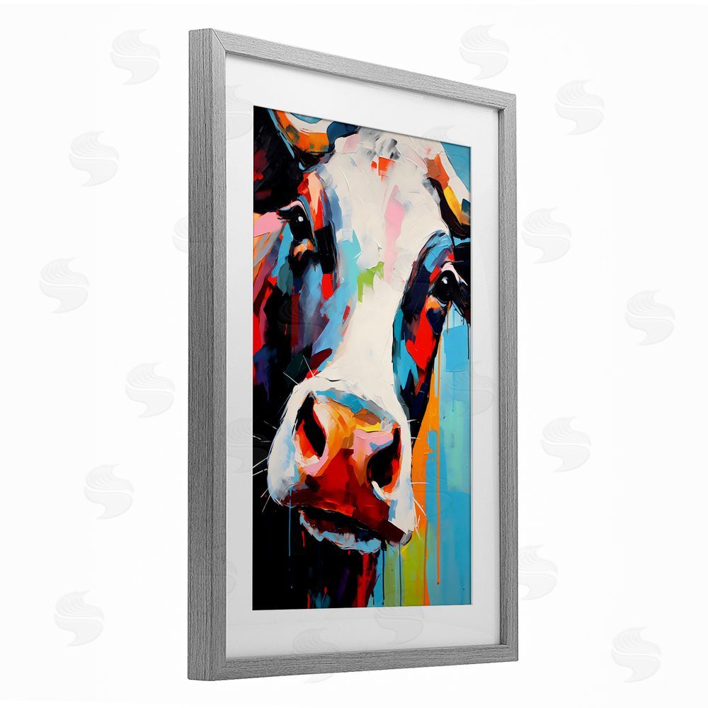 Creative Studio Cow Of Many Colors Gray Framed Print Under Glass Wall Art