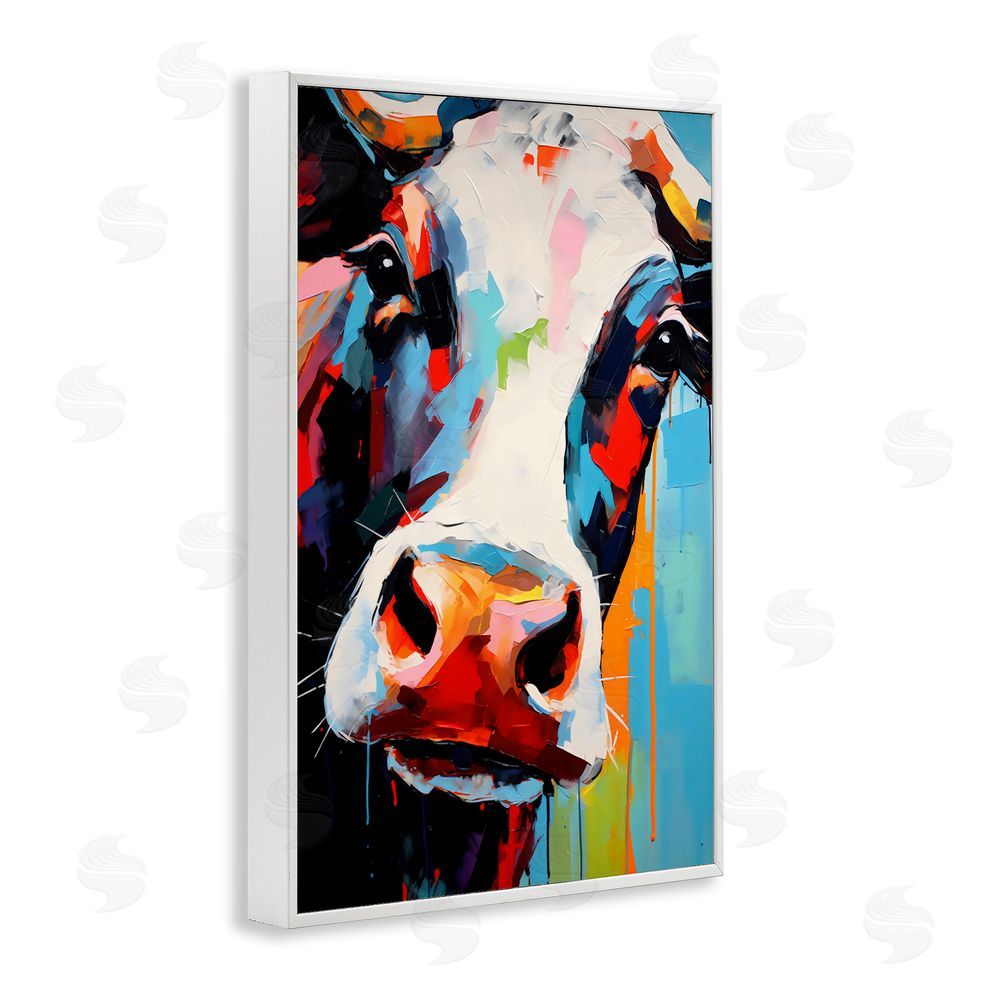 Creative Studio Cow Of Many Colors White Framed Giclee Wall Art Print