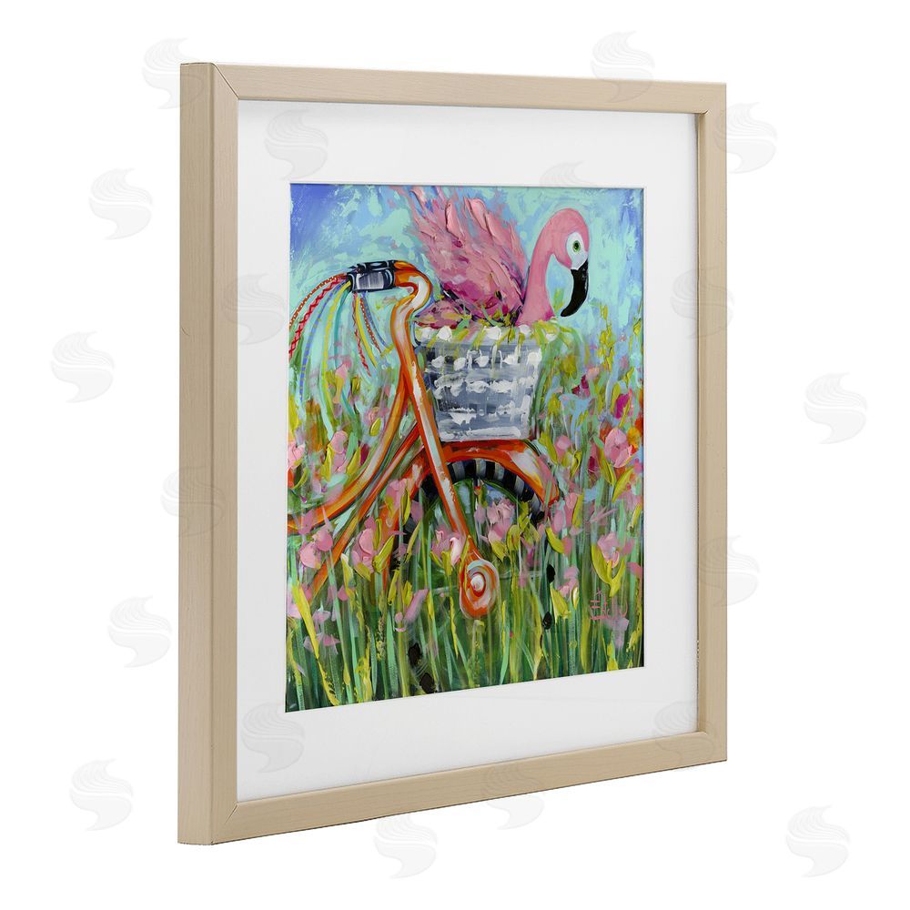 Estelle Grengs Flamingo's Free Bicycle Ride Brown Framed Print Under Glass Wall Art