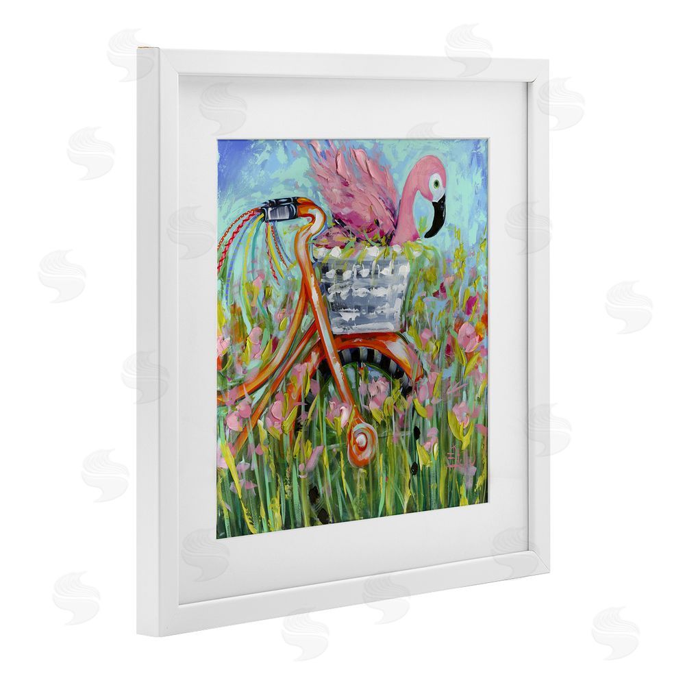 Estelle Grengs Flamingo's Free Bicycle Ride White Framed Print Under Glass Wall Art
