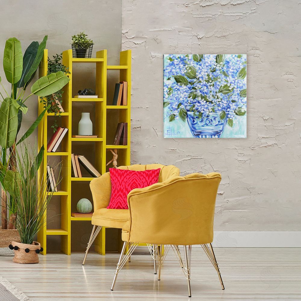 Estelle Grengs Cool Bouquets in Blue Vase Stretched Canvas Wall Art in Room