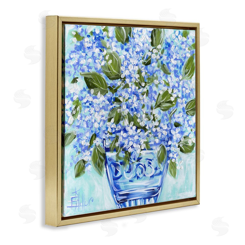 Estelle Grengs Cool Bouquets in Blue Vase Gold Floating Frame Canvas Wall Art Print