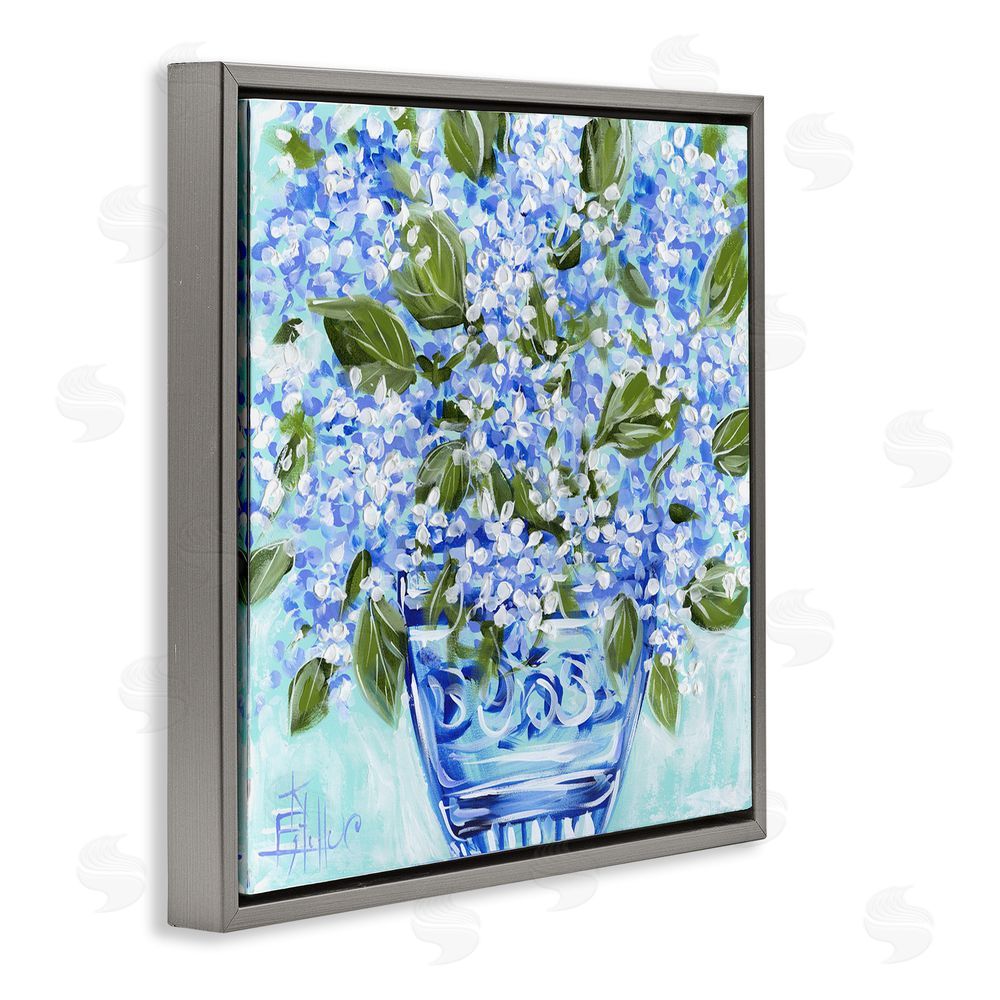 Estelle Grengs Cool Bouquets in Blue Vase Gray Floating Frame Canvas Wall Art Print
