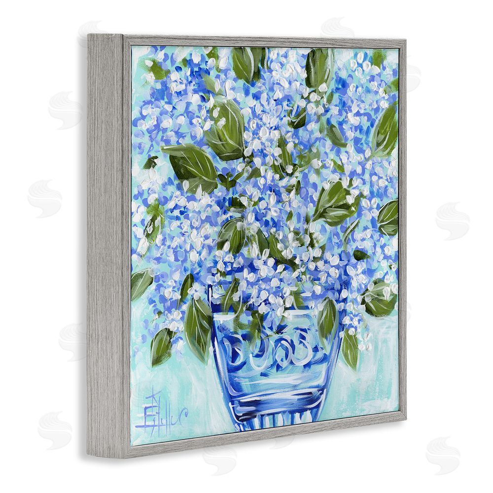 Estelle Grengs Cool Bouquets in Blue Vase Gray Framed Giclee Wall Art Print