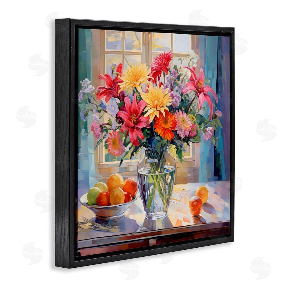 Creative Studio Summer Flowers & Fruit Black Floating Framed Canvas Wall Art Print