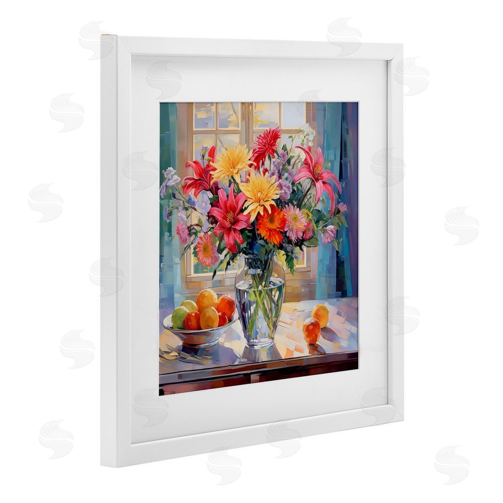 Creative Studio Summer Flowers & Fruit White Framed Print Under Glass with White Mat Wall Art