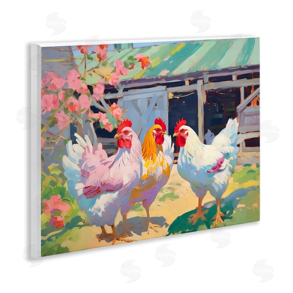 Creative Studio Colorful Chickens in Sunlit Yard Wall Plaque with Fixed Lithograph Print
