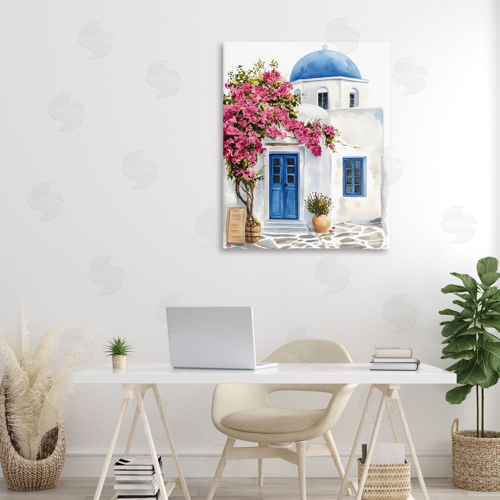 LSR Design Studio Santorini House with Bougainvillea Stretched Canvas on Wall