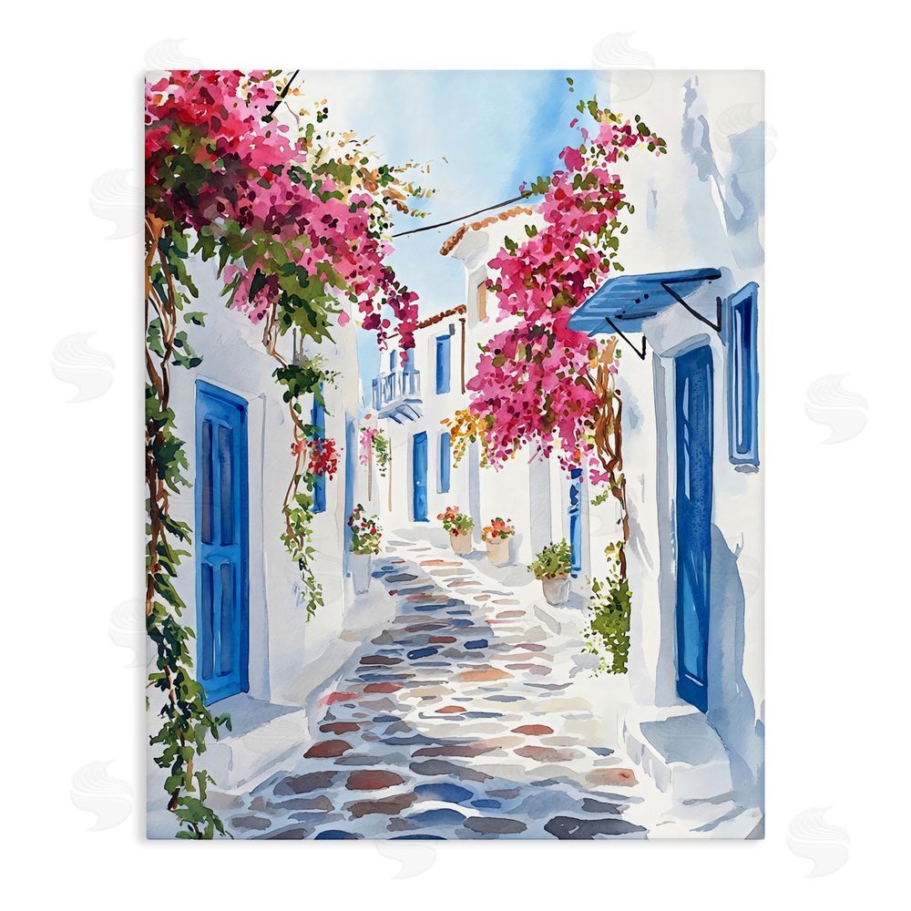 LSR Design Studio Santorini Stone Street Pathway Stretched Canvas Wall Art Print