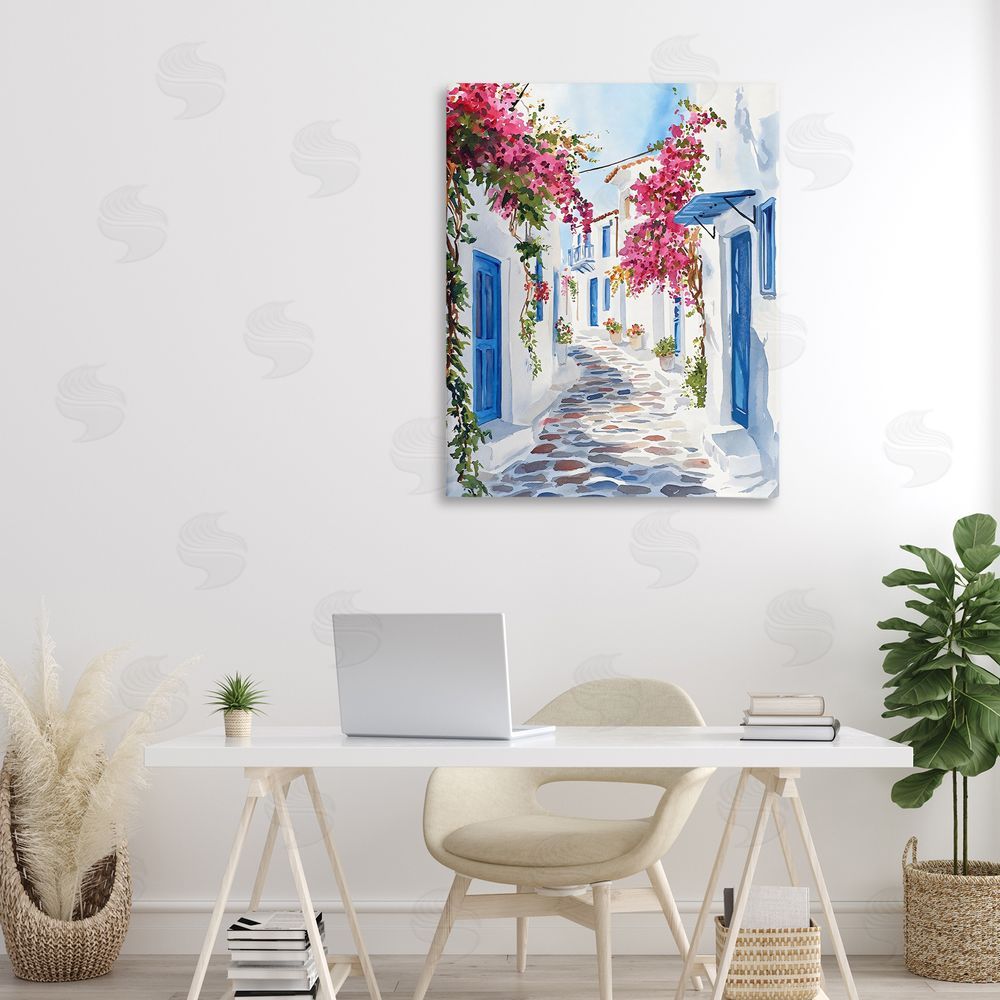 LSR Design Studio Santorini Stone Street Pathway Stretched Canvas on Wall