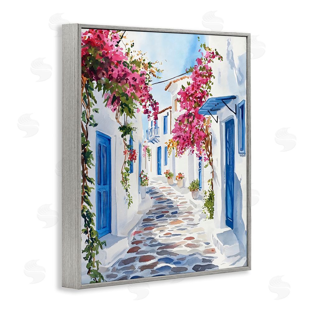 LSR Design Studio Santorini Stone Street Pathway Gray Framed Giclee Wall Art Print