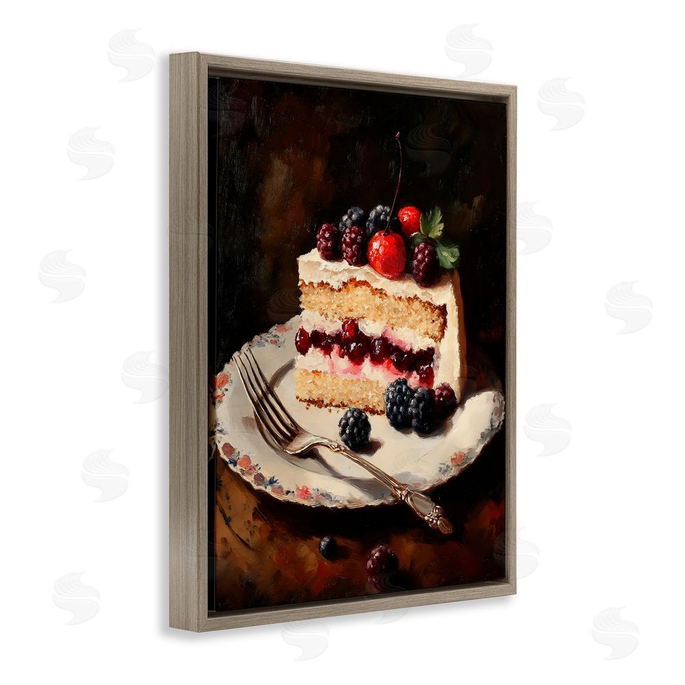 Franklyn Gregory Berry Topped Cake Slice Brown Floating Frame Stretched Canvas Wall Art Print