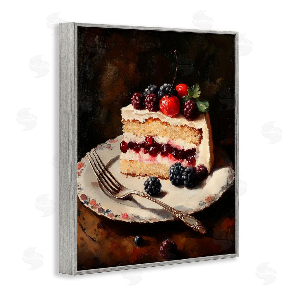 Franklyn Gregory Berry Topped Cake Slice Gray Framed Giclee Wall Art Print