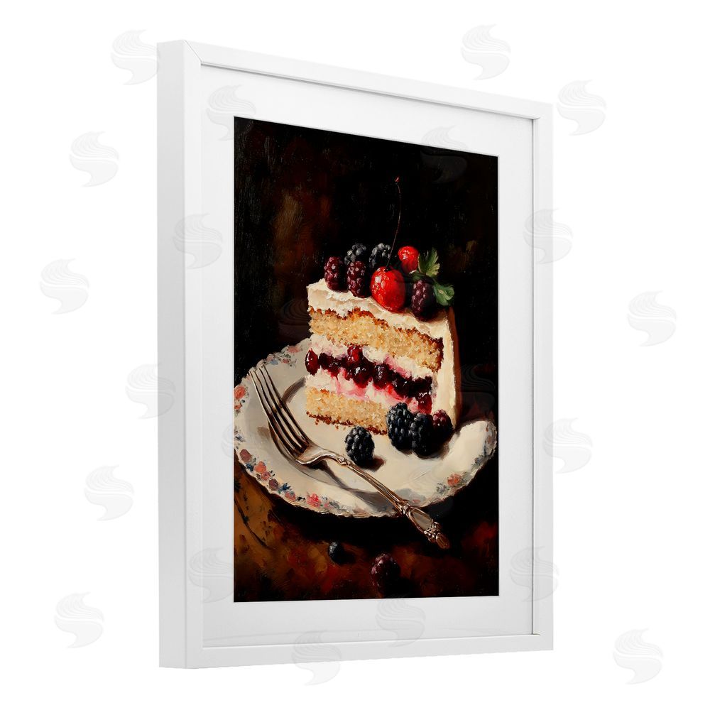 Franklyn Gregory Berry Topped Cake Slice White Framed Print Under Glass with Matting Wall Art