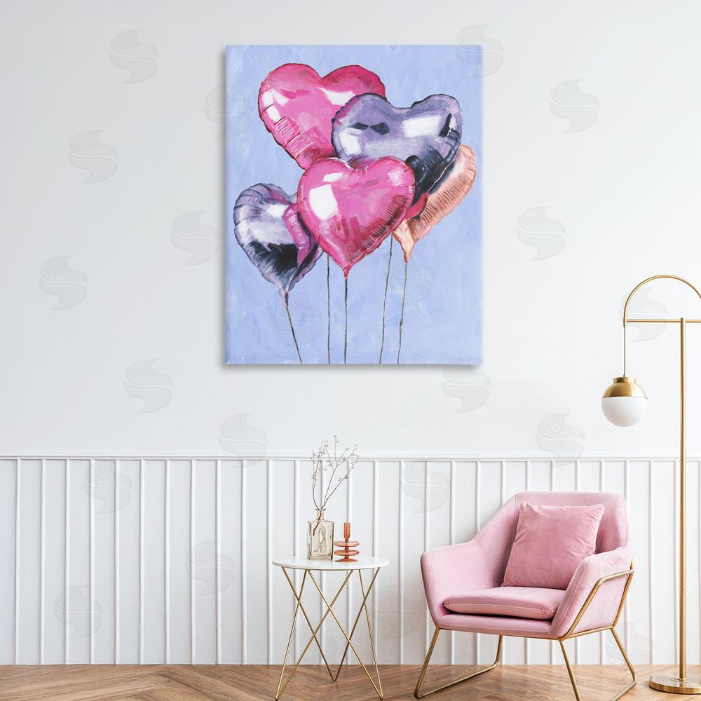 Michael Willett Heart Balloons Celebration Stretched Canvas Wall Art in Room